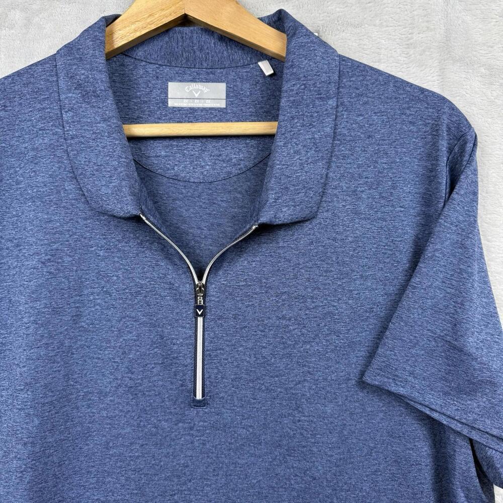 Callaway 1/4 Zip Golf Polo Shirt Men Size 2X Heathered Blue Short Sleeve Stretch
